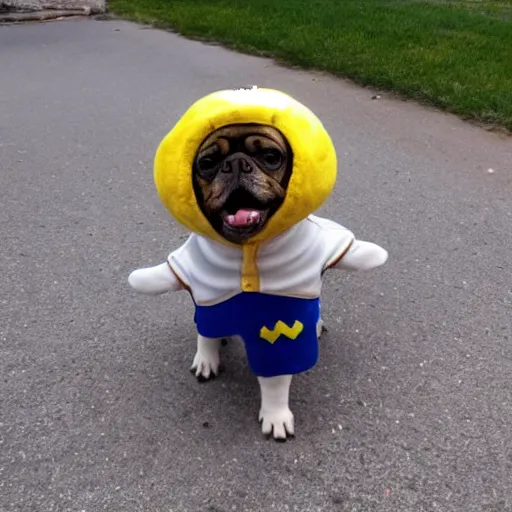 Prompt: dog wearing a human costume photo