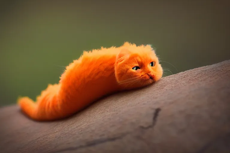 Prompt: orange cat caterpillar, kodak photo, muted colors, depth of field