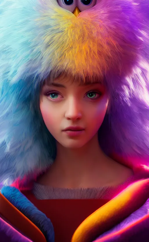 Image similar to phoenix portrait, electric, furry, soft, concept art, sharp focus, intricate details, highly detailed, photorealistic, disney pixar, octane render, iridescent, anime, 8 k