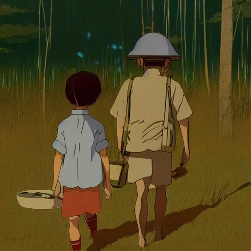 Image similar to Film still from Grave of the Fireflies (1988), evening, Studio Ghibli, Artstation