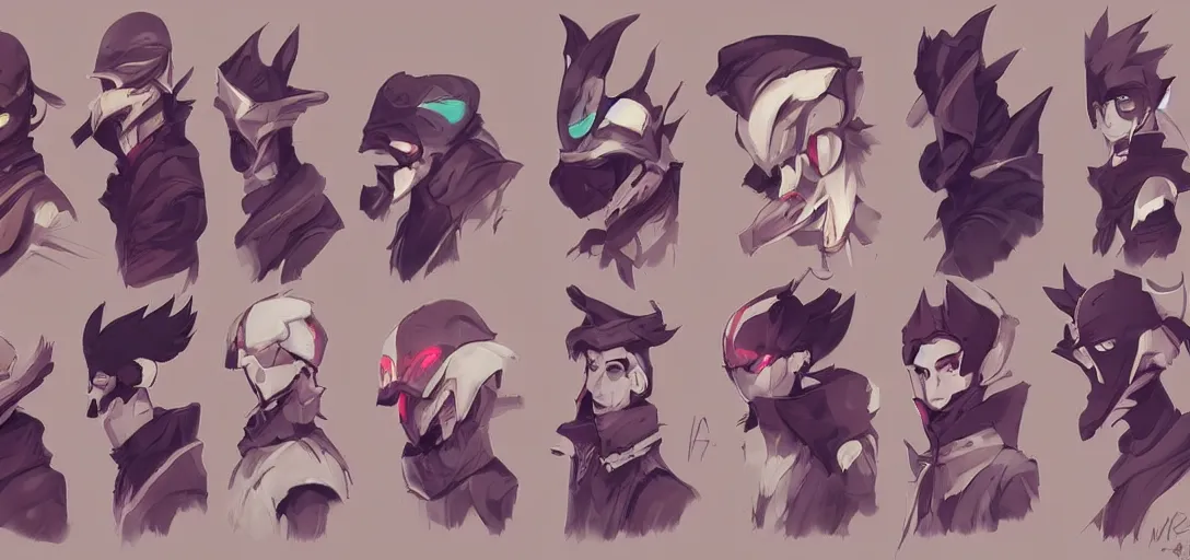 Image similar to concept art of male video game characters head designs, disgaea, flcl, hearthstone, unique silhouettes, cute casual streetwear, by marc brunet and artgerm