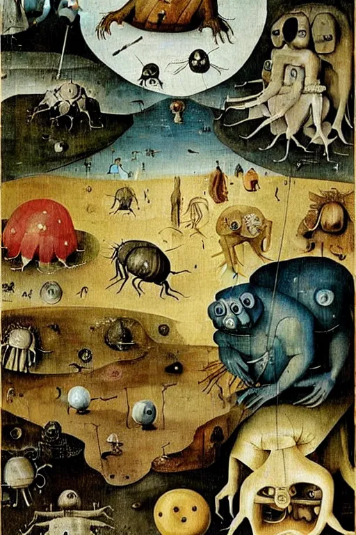 Image similar to a beautiful tardigrade landscape with weird tardigrade creatures by hieronymus bosch and dali