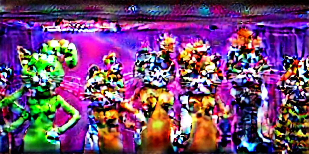 Image similar to 8 k uhd cinema 4 d, octane render of multiple cats dressed as vegetables with vegetables as masks, vegetables dressed as cats with fluffy tails, line dancing at a party, in the ballroom of a luxury cruise liner, beautiful chandeliers from the ceiling, ultra realistic, group photography, 1 0 5 mm lens, multi coloured volumetric lighting