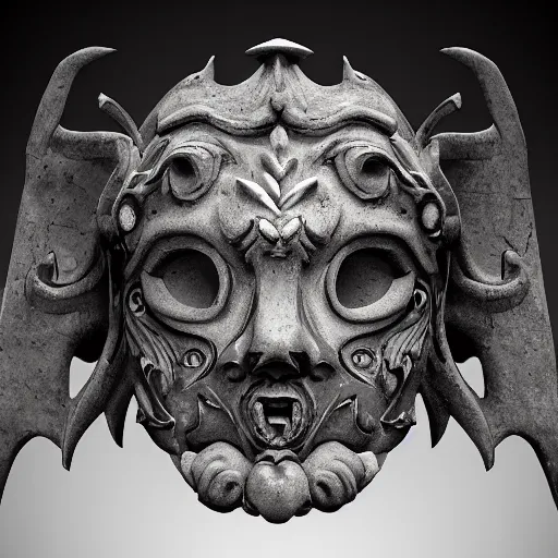 Image similar to an ominous dark ancient mask. hyper - detailed. gothic baroque. symmetric. epic. unreal render.