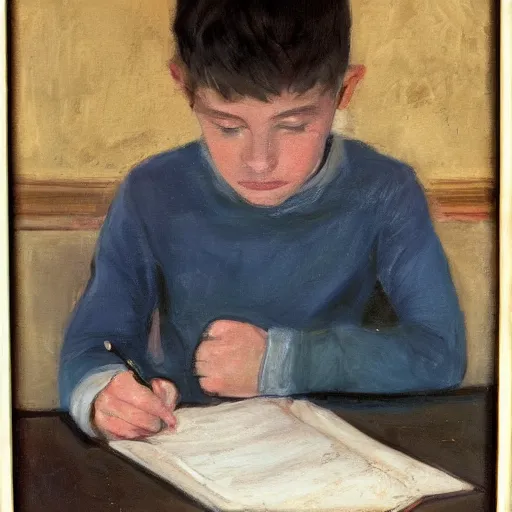 Prompt: a boy studying