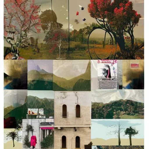 Prompt: a beautiful aesthetic!!! collage, rolling coherent! arcadia landscape, made in a magazine clipping collage style, cutout, clippings of a fashion magazine, made by a depressed art student