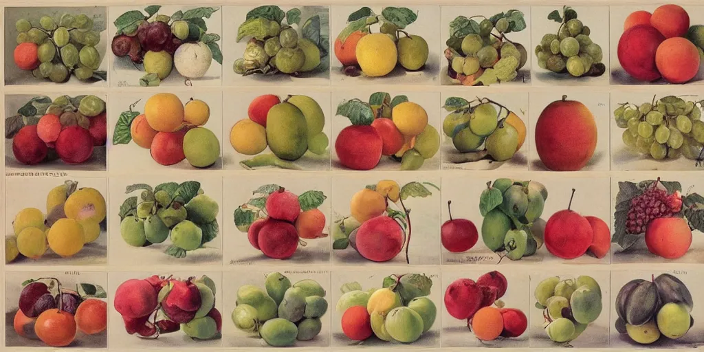 Image similar to catalogue of various vintage fruit illustrations