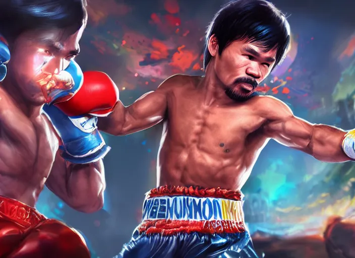 Image similar to manny pacquiao character concept art, digital illustration, trending on artstation, epic composition, 8 k uhd, masterpiece, league of legends splash art