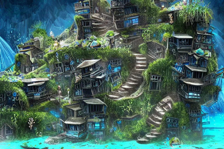 Image similar to highly detailed favela hive, underwater environment, award winning art, epic dreamlike fantasy landscape, ultra realistic,