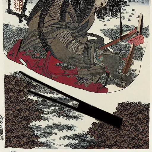 Image similar to by hokusai, samurai man vagabond, the samurai holds chains, detailed, editorial illustration, matte print, concept art, ink style, sketch, digital 2 d