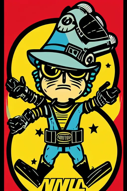 Image similar to fallout 7 6 retro futurist illustration art by butcher billy, sticker, colorful, illustration, highly detailed, simple, smooth and clean vector curves, no jagged lines, vector art, smooth andy warhol style