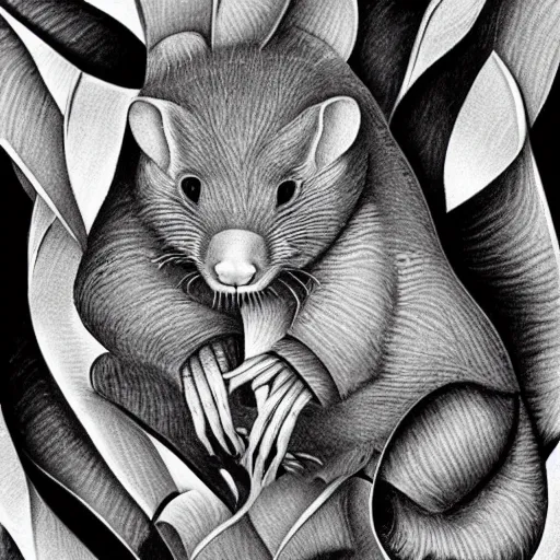 Image similar to possum, escher style