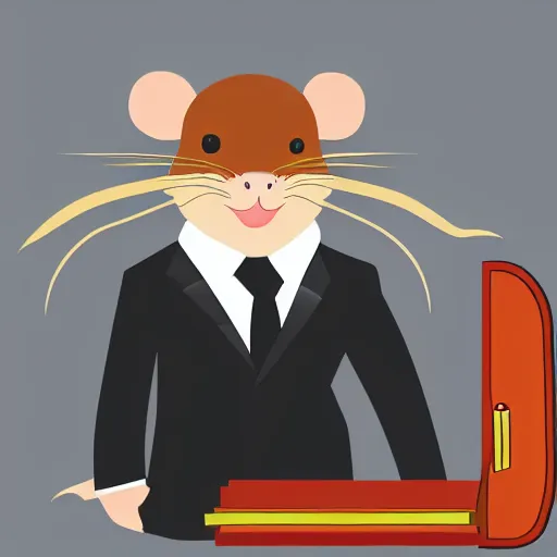 Image similar to website logo of a rat in a suit holding a briefcase