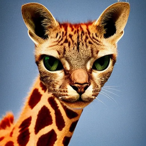 Image similar to cat giraffe hybrid, bold natural colors, national geographic photography, masterpiece, full shot, award winning