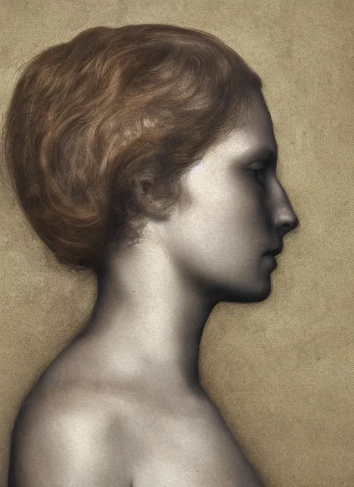 Prompt: a woman's face in profile, made of geode, in the style of the Dutch masters and Gregory Crewdson, dark and moody