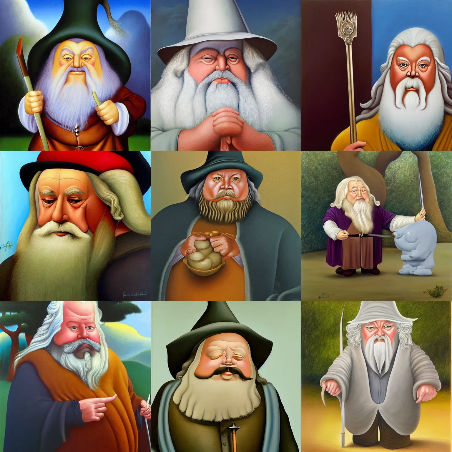 Prompt: gandalf, painting by fernando botero