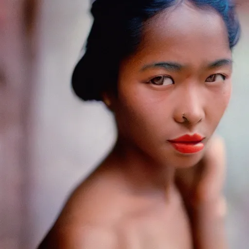 Image similar to Exotic woman. Portrait. Long shot. Facial detail. CineStill