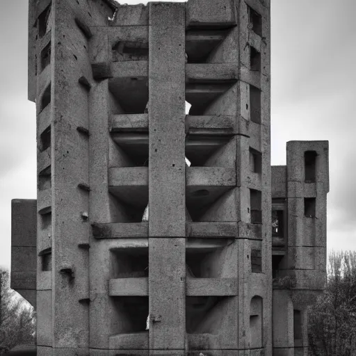 Image similar to scifi brutalist castle, photography