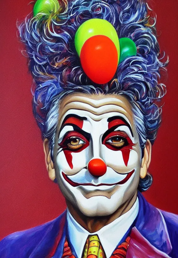 Prompt: yee yee a portrait of george clooney as a clown fantasy intricate elegant highly detailed traditional painting acrylic painting artst