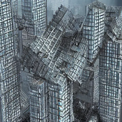 Prompt: dystopian megastructures in city
