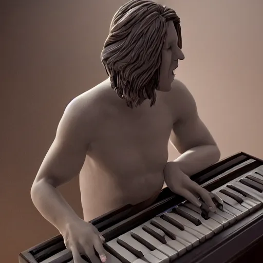 Image similar to a keyboard player made of clay, hyper detailed, 8 k, photorealistic, unreal engine, trending on artstation,