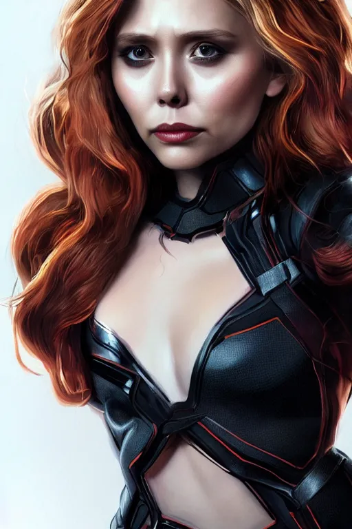 Prompt: Full body camera shot of very beautiful, elizabeth olsen as black widow, full of details, digital illustration, concept art, smooth, by Ina Wong and wlop ，trending on cgsociety and artstation，8kHDR，light effect