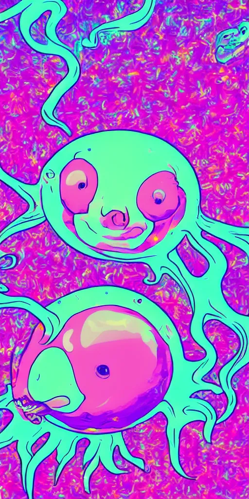 Image similar to vaporwave blobfish with psychedelic background