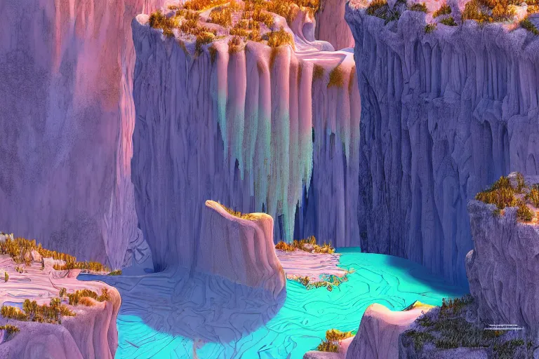 Image similar to neuschwanstein castle on pamukkale thermal waters flowing down gold travertine terraces in royal blue antelope canyon during sakura season on an interstellar aurora borealis with heavy thunder and lightning, pink waterfalls, flowers, by peter mohrbacher, james jean, james gilleard, greg rutkowski, vincent di fate, rule of thirds, octane render, beautiful landscape