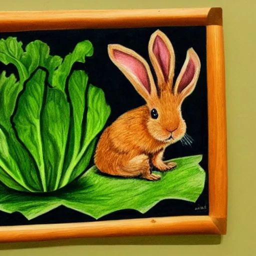 Image similar to a rabbit drawing a picture of a lettuce leaf