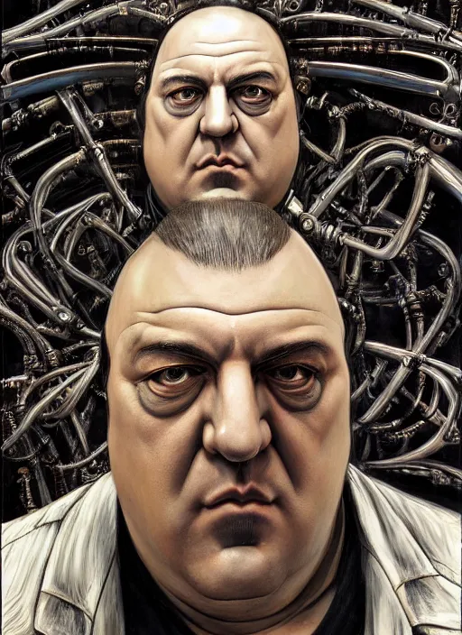 Prompt: Tony Soprano by Yoshitaka Amano, by HR Giger, biomechanical, profile portrait, 4k, wide ayes, hyper detailed, hyperrealism, anime