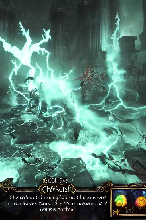 Image similar to curse of the chaos god, glitch, in - game screenshot, cinematic lighting, modern fantasy