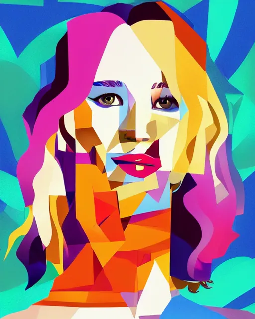 Image similar to cubist portrait of jennifer lawrence cutout digital illustration cartoon colorful beeple