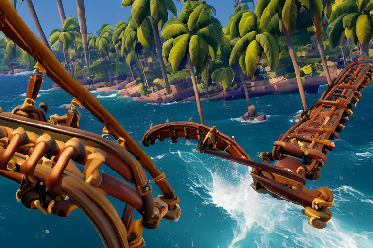 Prompt: gameplay screenshot of roller coaster in sea of thieves, unreal, 4 k