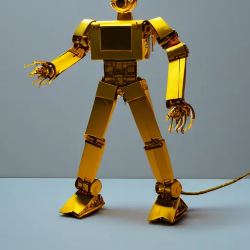 Prompt: robot made in origami hyperdetailed realistic golden hour illumination