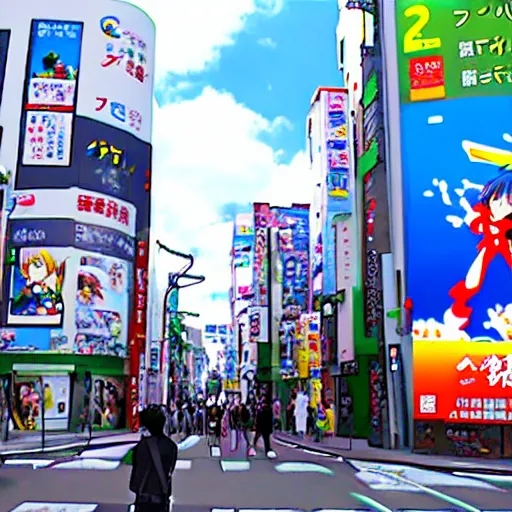 Image similar to Google map street view image of a big anime poster in akihabara