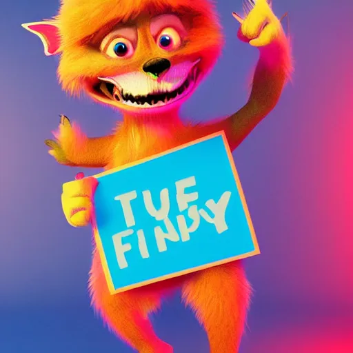 Image similar to cute furry monster holding a placard, colourful, glowing background lighting, hyper detailed, fairy tale, 4 k octane render