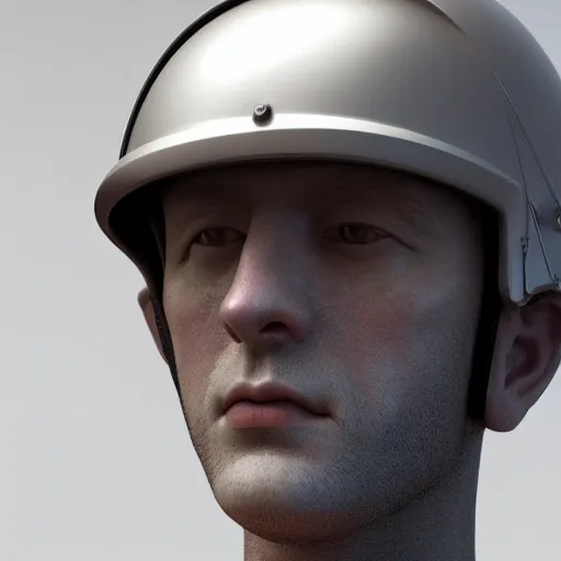 Prompt: a close up of a person wearing a helmet, a raytraced image by Filip Hodas, zbrush central contest winner, space art, vray tracing, hard surface modeling, zbrush