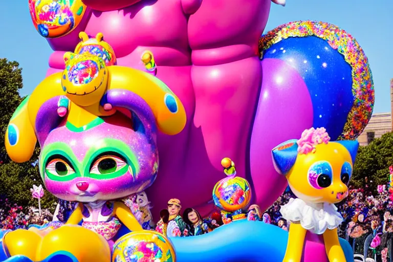 Image similar to photo of giant cute elaborate parade float character designed by ( ( ( ( ( ( ( ( lisa frank ) ) ) ) ) ) ) ) and monet!!!!!!!!!!!!!!, in the macys parade, detailed 4 k photo,