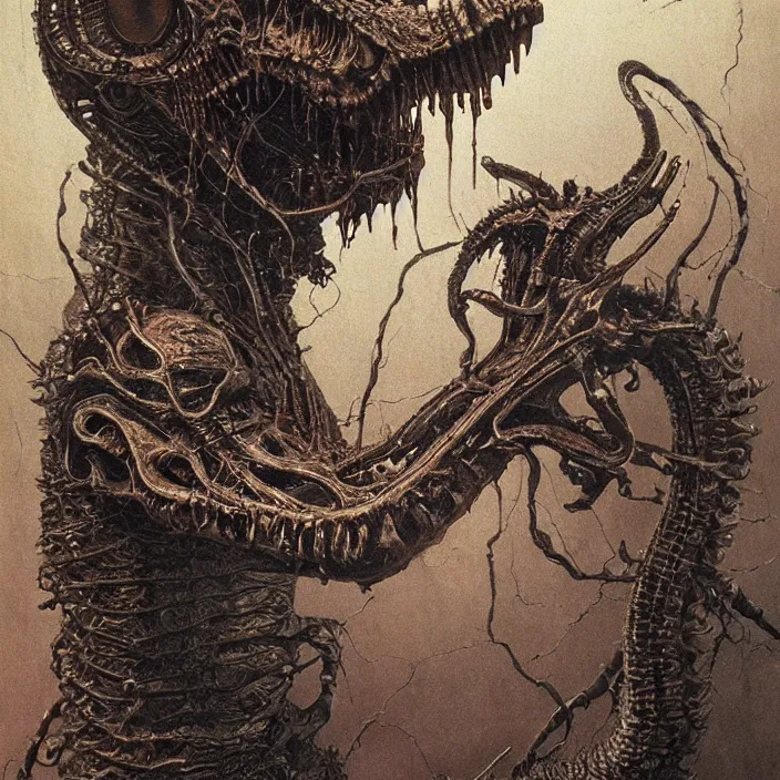 Image similar to space alien, slimy, glossy, sharp teeth, by h. r. giger, beksinski, nightmare fuel, nightmarish, intricate, highly detailed, optical illusion, stranger things demogorgon, volumetric lighting, flickering