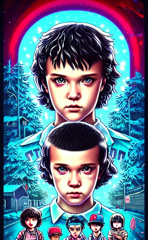 Image similar to kawaii lofi Stranger Things portrait by Tristan Eaton_Stanley Artgerm and Tom Bagshaw,