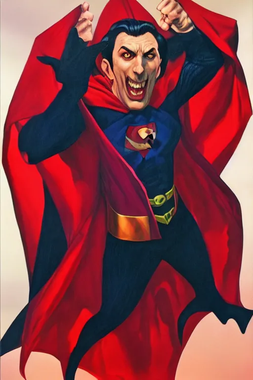 Image similar to portrait of super dracula. art by alex ross.