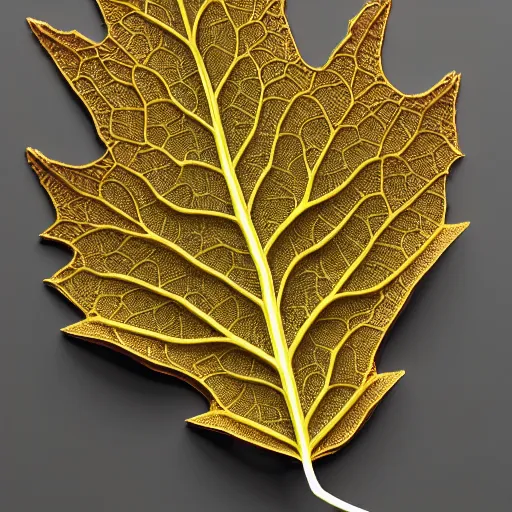 Image similar to beautiful digital illustration of Intricate a whole fantasy leaf, encrusted jewels, illustration, detailed veins, sharp focus, octane render, high quality, 8k, volumetric lighting, on black background