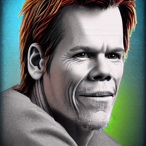 Image similar to ultra detailed kevin bacon on a slice of bacon in a hamburger rendered by octane digital painting inspired by arcimboldo