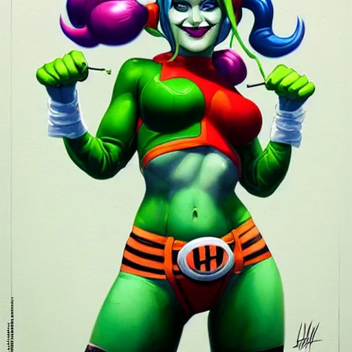 Image similar to lofi portrait of harley quinn as shehulk, pixar style, by tristan eaton stanley artgerm and tom bagshaw.