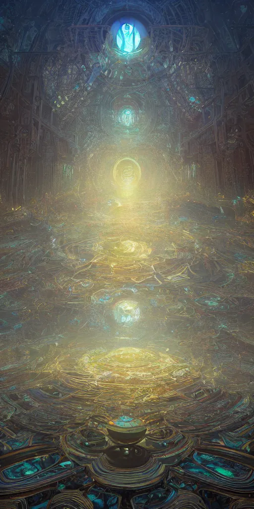 Prompt: a centered photo real render of a post apocalyptic glowing fractals and ornate flowing light streams sacred geometry, by beeple, by donato giancola, unreal engine