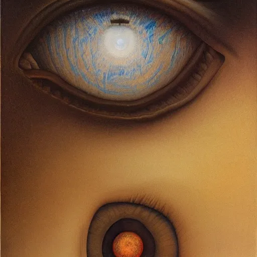 Image similar to Her eyes wide by Zdzisław Beksiński, oil on canvas, intricately detailed artwork, 8k