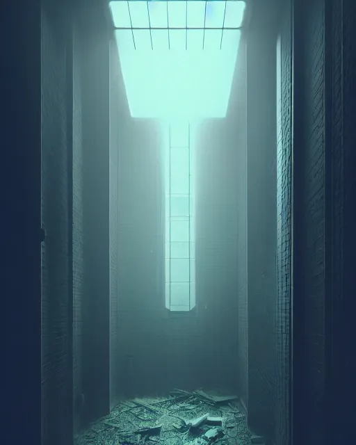 Prompt: a beautiful photorealistic rendering of elevator abandoned urbex architecture nature by carlo stanga, architecture island neon signs studio ghibli infrared bladerunner 2 0 4 9 dramatic lighting heavy rain atlantis dieselpunk uv light, archdaily, wallpaper, highly detailed, trending on artstation.