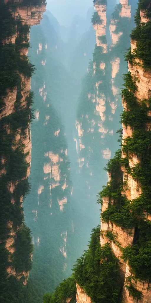 Image similar to zhangjiajie national forest park by dan mumford, artstation, behance, highly detailed, concept art, dramatic lighting