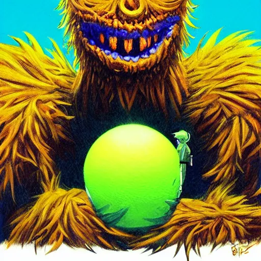 Image similar to a tennis ball monsters , ocean, digital art, fantasy, magic, trending on artstation, ultra detailed, professional illustration by Basil Gogos