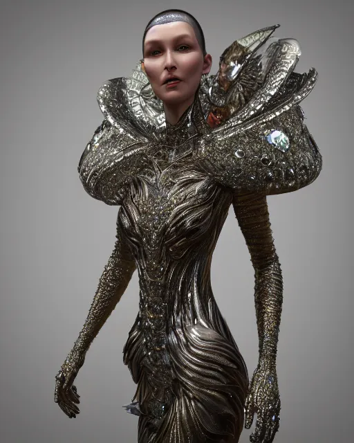 Image similar to a highly detailed metahuman 4 k close up render of an alien goddess bella hadid monument renaissance in iris van herpen dress schiaparelli in diamonds crystals swarovski and jewelry iridescent in style of alphonse mucha gustav klimt trending on artstation made in unreal engine 4